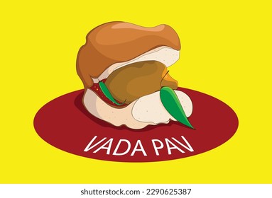 Vada Pav Mumbai comida callejera. Ilustración del vector alimentario indio (Maharashtra).