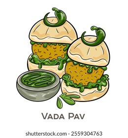 Vada Pav is a popular street food from Mumbai, consisting of a spicy potato fritter (vada) served inside a soft bread roll (pav), often accompanied by tangy and spicy chutneys.