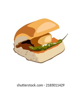 ilustración vada pav, bocadillo popular indio, estilo de diseño de dibujos animados planos.