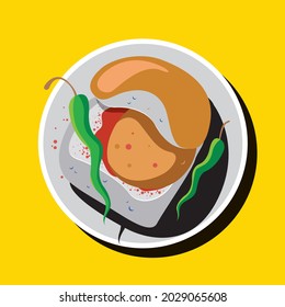 Vada Pav, Wada Pav. Mumbai Street Food. Indian Spicy Food. Colourful Abstract Art Background Vector.