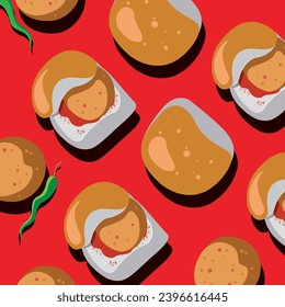 Vada Pav OR Wada Pao is Indian OR Desi Burger, is a roadside fast food dish from Maharashtra. Vector, illustration, colorful graphic