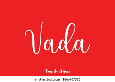 Vada-Female Name Brush Calligraphy Blue Color Text On Red Background