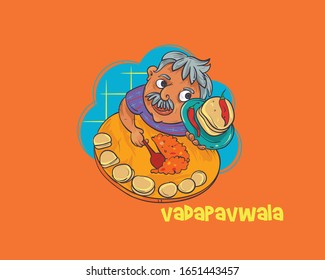 Vadapav wala  Indian street food cartoon illustration