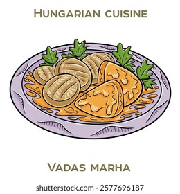 Vadas Marha is a traditional Hungarian dish featuring tender beef marinated in spices, then breaded and deep-fried to a crispy perfection.