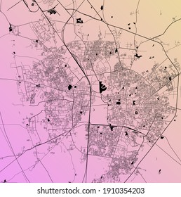 Vadodara, Dadra and Nagar Haveli, India (IND) - Urban vector city map with parks, rail and roads, highways, minimalist town plan design poster, city center, downtown, transit network
