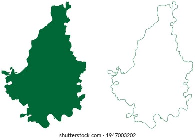 Vadodara district (Gujarat State, Republic of India) map vector illustration, scribble sketch Baroda map
