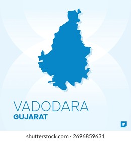Mapa del distrito de Vadodara, Gujarat, India - Esquema de Vector editable.