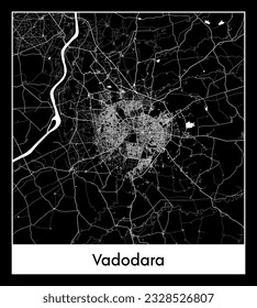 Vadodara India Asia City map black white vector illustration
