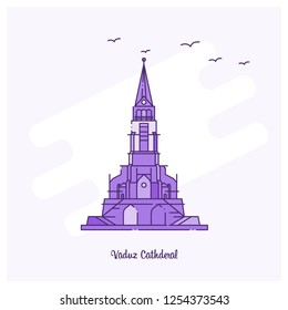 VADUZ CATHDERAL Landmark Purple Dotted Line skyline vector illustration