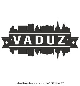 Vaduz Liechtenstein Skyline. Banner Vector Design Silhouette Art. Cityscape Travel Monuments.