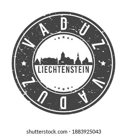 Vaduz, Liechtenstein Skyline Stamp. Round Postmark Icon City Design. Vector Landmark Travel Badge.