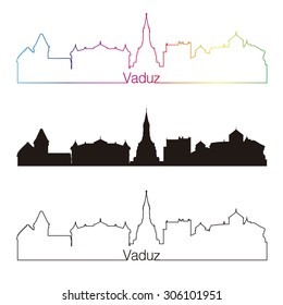 Vaduz skyline linear style with rainbow in editable vector file