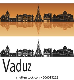 Vaduz skyline in orange background in editable vector file
