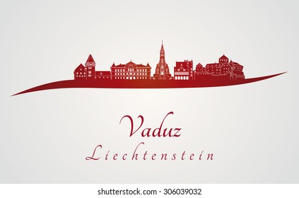 Vaduz skyline in red and gray background in editable vector file