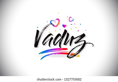 Vaduz Welcome To Word Text with Love Hearts and Creative Handwritten Font Design Vector Illustration.