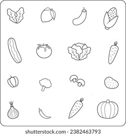 Vagetable coloring page for children and adults. Hand drawing vector illustration in black outline on a white background.