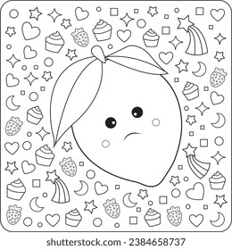 Vagetable kawaii coloring page for children and adults. Hand drawing vector illustration in black outline on a white background.