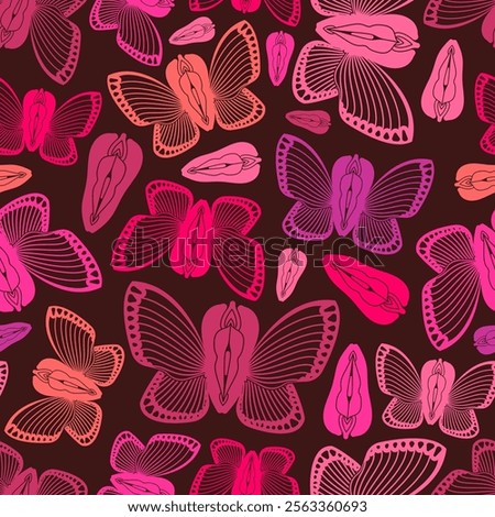 Vagina Butterfly pattern seamless. vulva with wings background