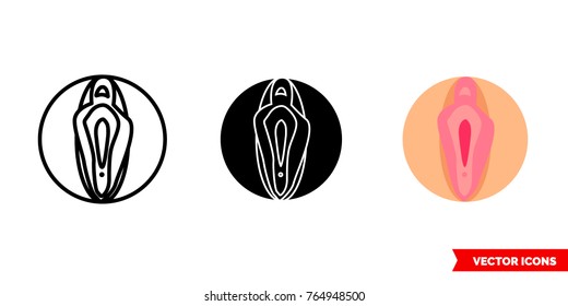 Vagina icon of 3 types: color, black and white, outline. Isolated vector sign symbol.