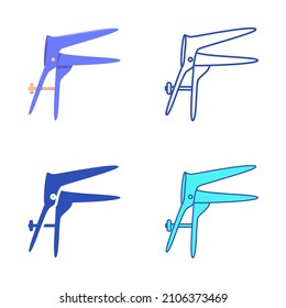 Vaginal speculum icon set in flat and line style. Gynecology instrument symbol. Vector illustration.