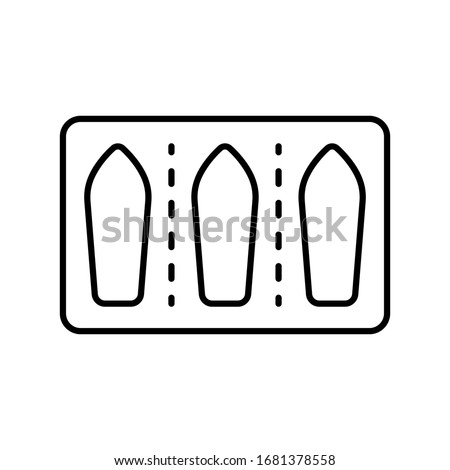 Vaginal suppositories in blister pack. Linear icon of medicine for internal use. Black simple illustration of female contraceptive, rectal treatment. Contour isolated vector image on white background