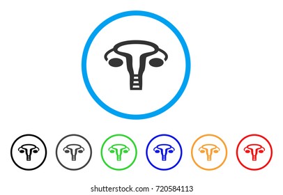 Vagine rounded icon. Style is a flat vagine grey symbol inside light blue circle with black, gray, green, blue, red, orange color versions. Vector designed for web and software interfaces.