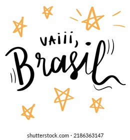 "vai brasil" handwritten in portuguese, with six stars.