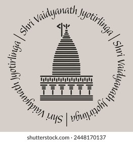 Vaidyanath jyotirlinga temple 2d icon with lettering. shri Vaidyanath jyotirlinga