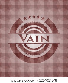 Vain red emblem or badge with abstract geometric pattern background. Seamless.