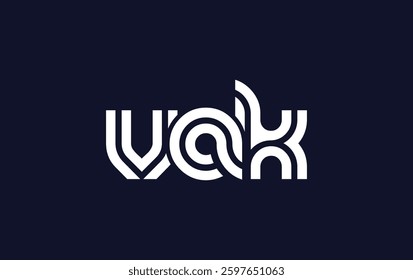 VAK Creative Unique Modern Letter Logo Design. Stylized logo featuring a unique letter design, presenting abstract minimalist aesthetics and modern appeal.