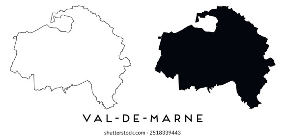 Contorno do mapa de Val de Marne e vetor de silhueta preta