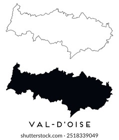 Contorno do mapa de Val d'Oise e vetor de silhueta preta