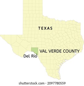 Val Verde County and city of Del Rio location on Texas state map