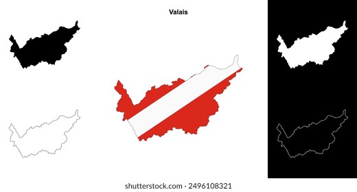 Conjunto de mapa de contorno del cantón del Valais