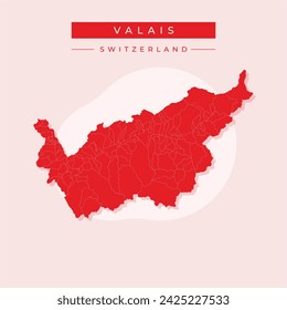 Valais (Cantones de Suiza, Cantones suizos, Confederación Suiza) mapa ilustración vectorial, dibujo a mano alzada Cantón de Valais mapa