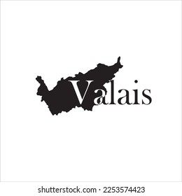 Valais map and black lettering design on white background