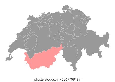 Mapa de Valais, Cantones de Suiza. Ilustración vectorial.