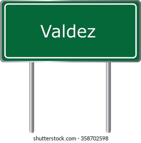 Valdez, Alaska, road sign green vector illustration, road table, USA city