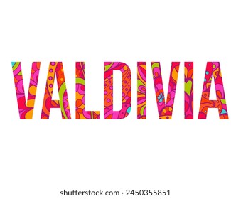 Valdivia name design filled with colorful doodle pattern