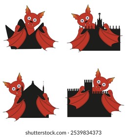 Valencia bat protects Valencia memory landmarks. Set of save the Valencia icon isolated white. Vector illustration in flat style. Storm in Spain concept. EPS 10