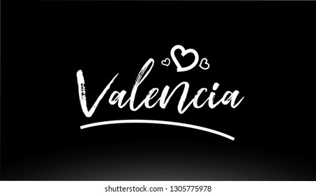 valencia black and white city hand written text with heart for logo or typography design