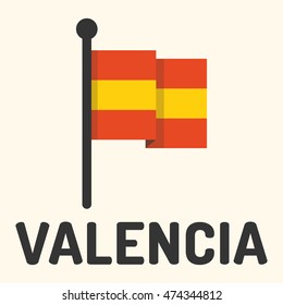 Valencia, city of Spain and flag. Flat vector icon design illustration. For those who learn spanish language.