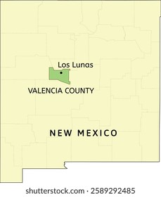 Valencia County and village of Los Lunas location on New Mexico state map