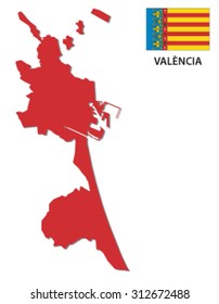 Valencia red map with flag map