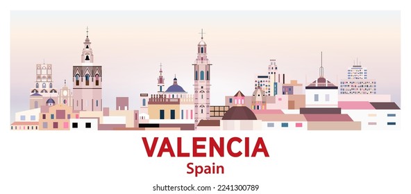 Valencia skyline in bright color palette vector illustration