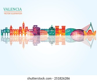 Valencia skyline detailed silhouette. Vector illustration