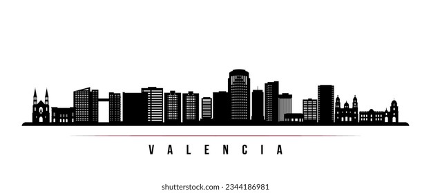 Valencia skyline horizontal banner. Black and white silhouette of Valencia, Venezuela. Vector template for your design. 