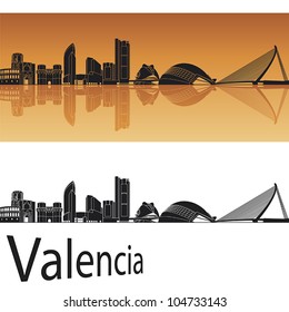 Valencia skyline in orange background in editable vector file