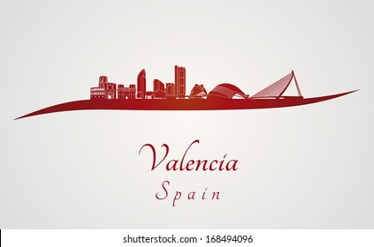 Valencia skyline in red and gray background in editable vector file