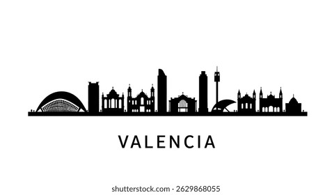 Valencia Skyline Silhouette with Spain Architecture.
